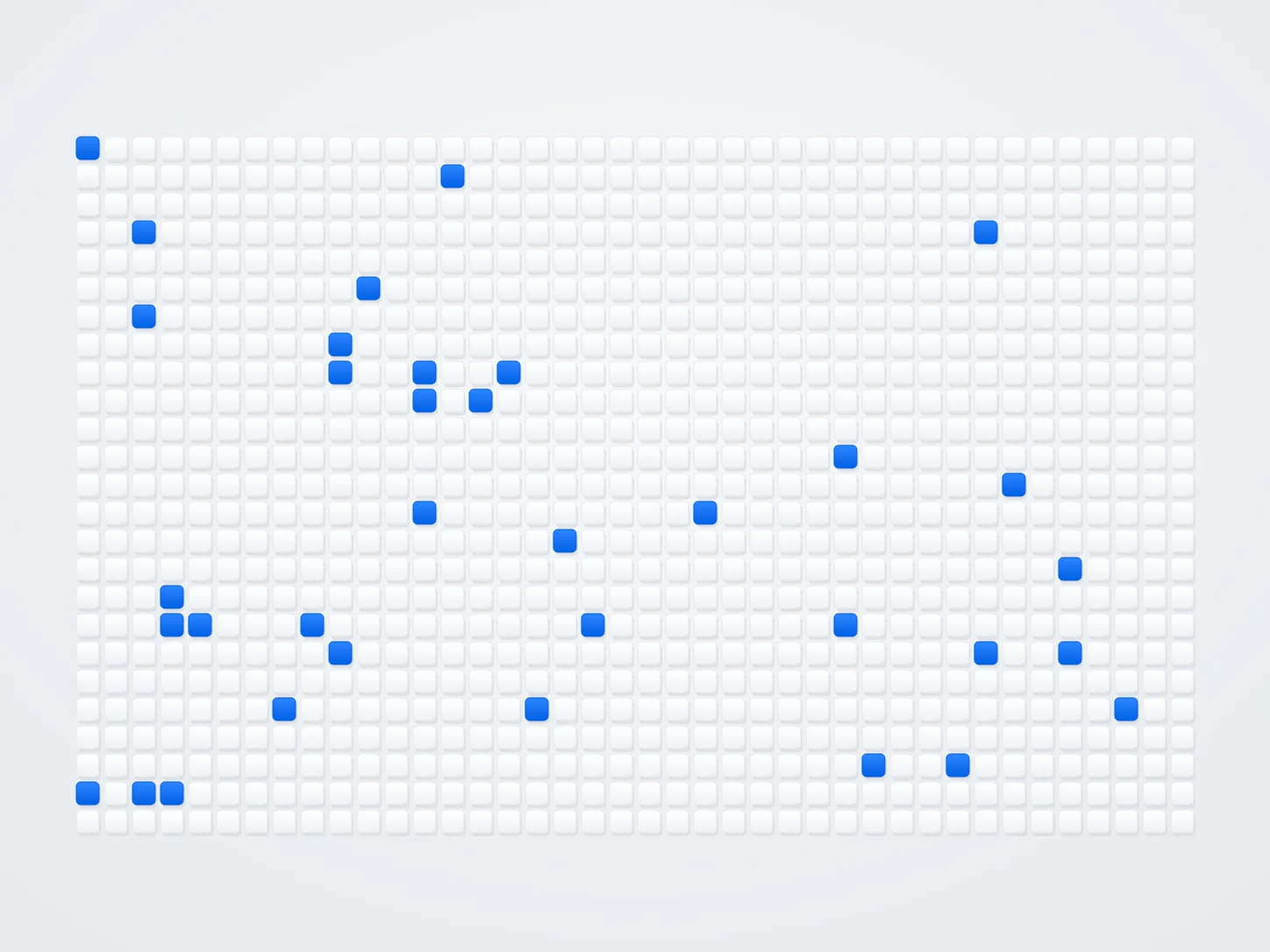 A grid of a thousand white squares on a light grey background, 35 of them blue